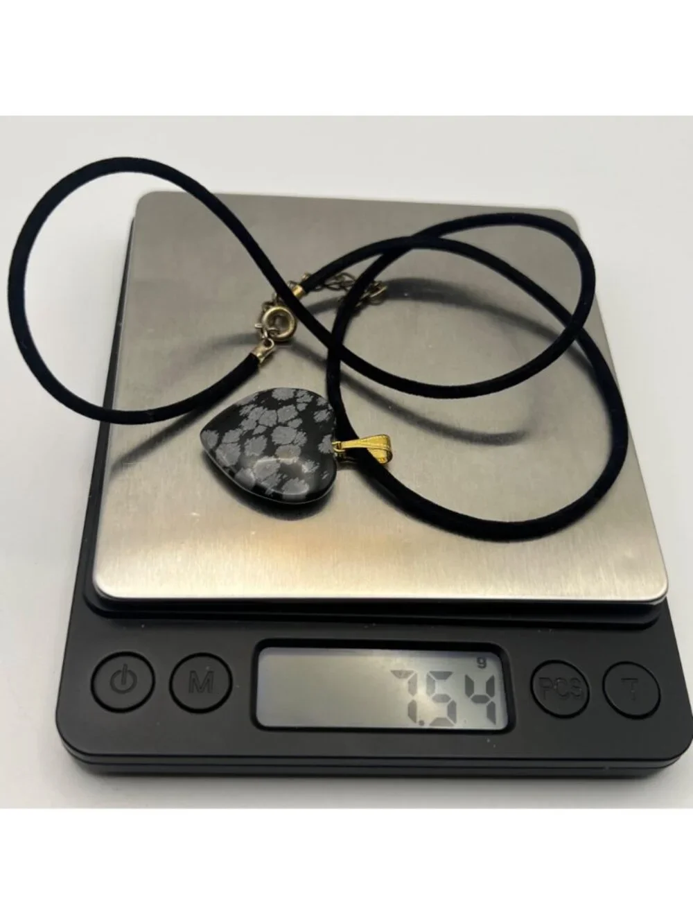 Snowflake Obsidian Heart Pendant Necklace Black Cord Gold-Tone 20+2" Healing - Picture 4 of 8